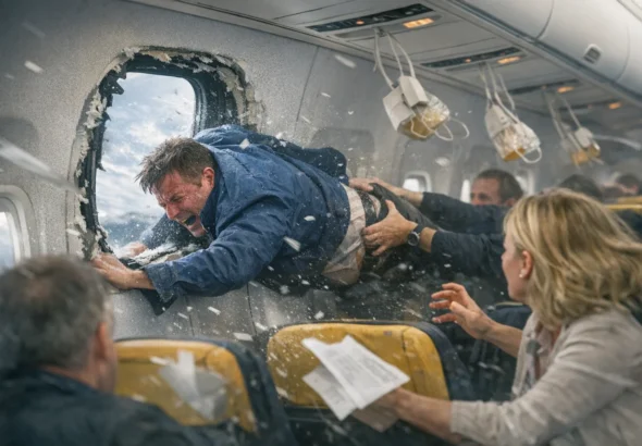Пасажира Ryanair затягує з розбитого ілюмінатора, дружина тримає за ноги